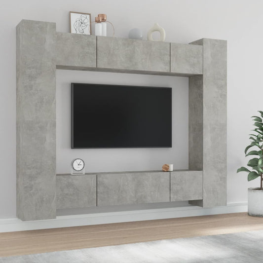 Set Mobili Porta TV 8pz Grigio Cemento in Legno Multistrato