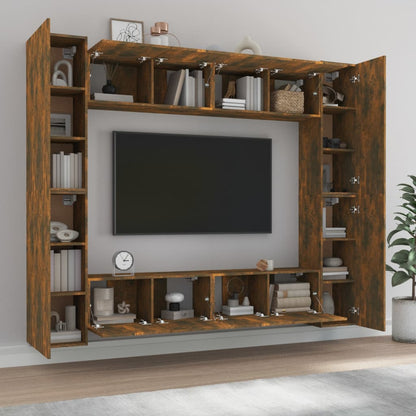 Set Mobili Porta TV 8pz Rovere Fumo in Legno Multistrato - homemem39