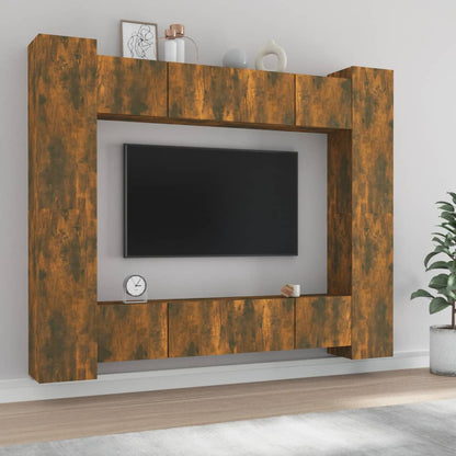 Set Mobili Porta TV 8pz Rovere Fumo in Legno Multistrato - homemem39