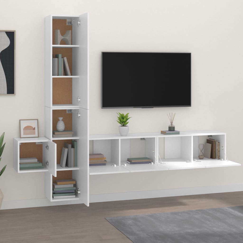 Set di Mobili Porta TV 5 pz Bianco in Legno Multistrato