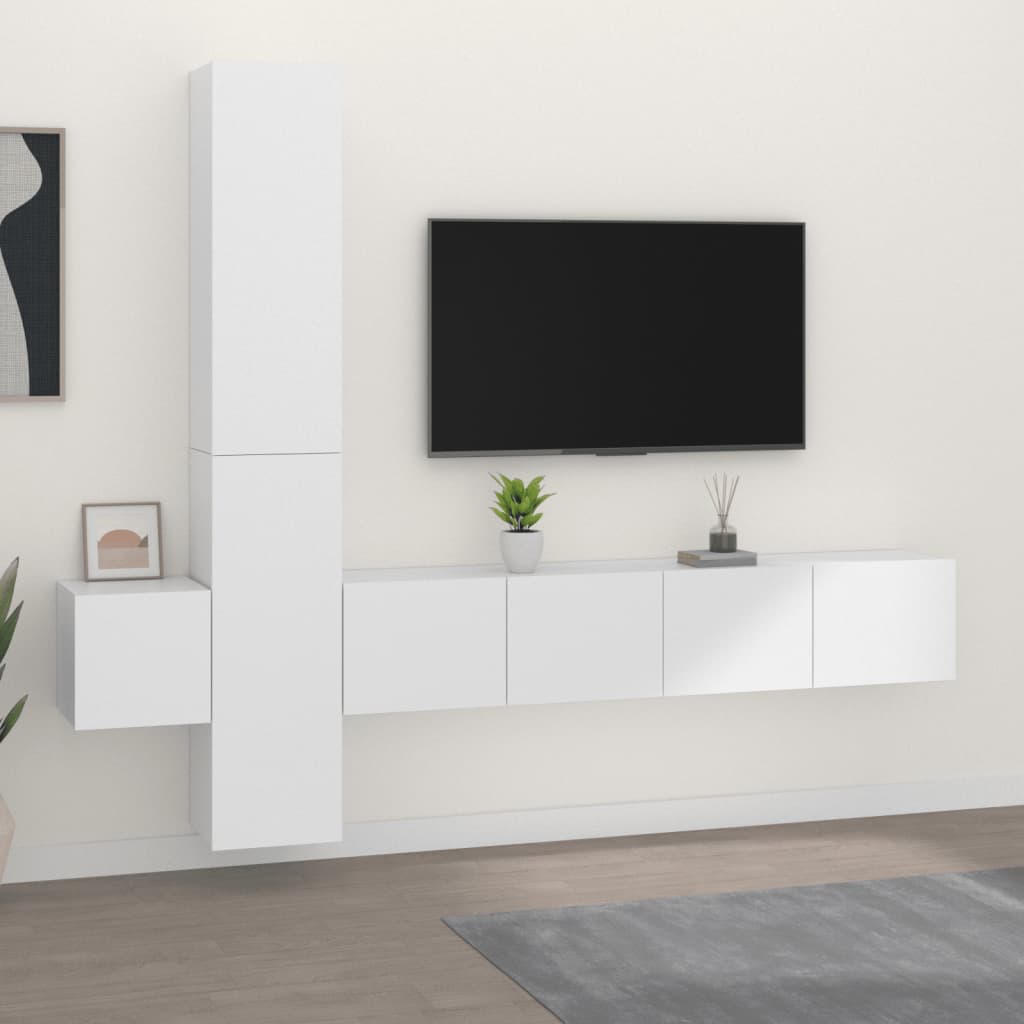 Set di Mobili Porta TV 5 pz Bianco in Legno Multistrato