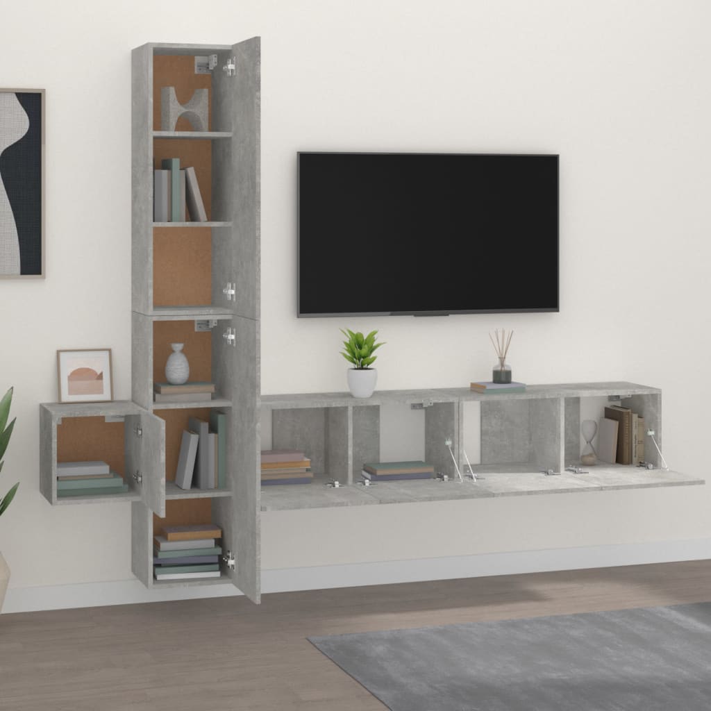 Set di Mobili Porta TV 5 pz Grigio Cemento in Legno Multistrato - homemem39