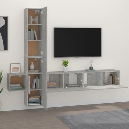 Set di Mobili Porta TV 5 pz Grigio Cemento in Legno Multistrato