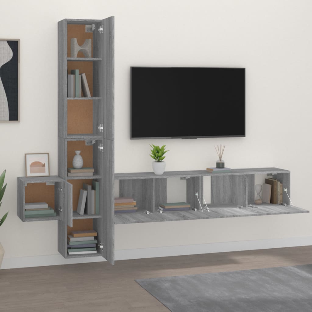 Set di Mobili Porta TV 5 pz Grigio Sonoma in Legno Multistrato - homemem39