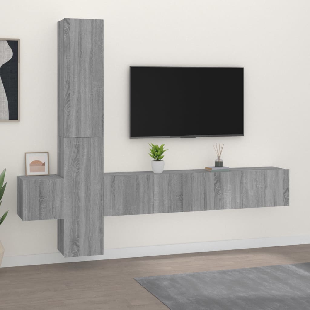 Set di Mobili Porta TV 5 pz Grigio Sonoma in Legno Multistrato - homemem39