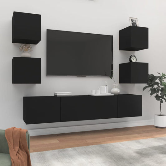 Set Mobili Porta TV 6 pz Nero in Legno Multistrato