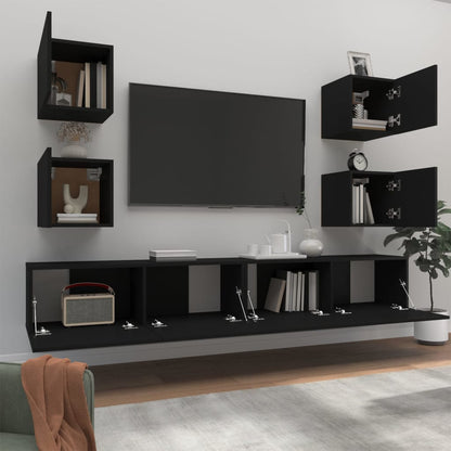 Set Mobili Porta TV 6 pz Nero in Legno Multistrato