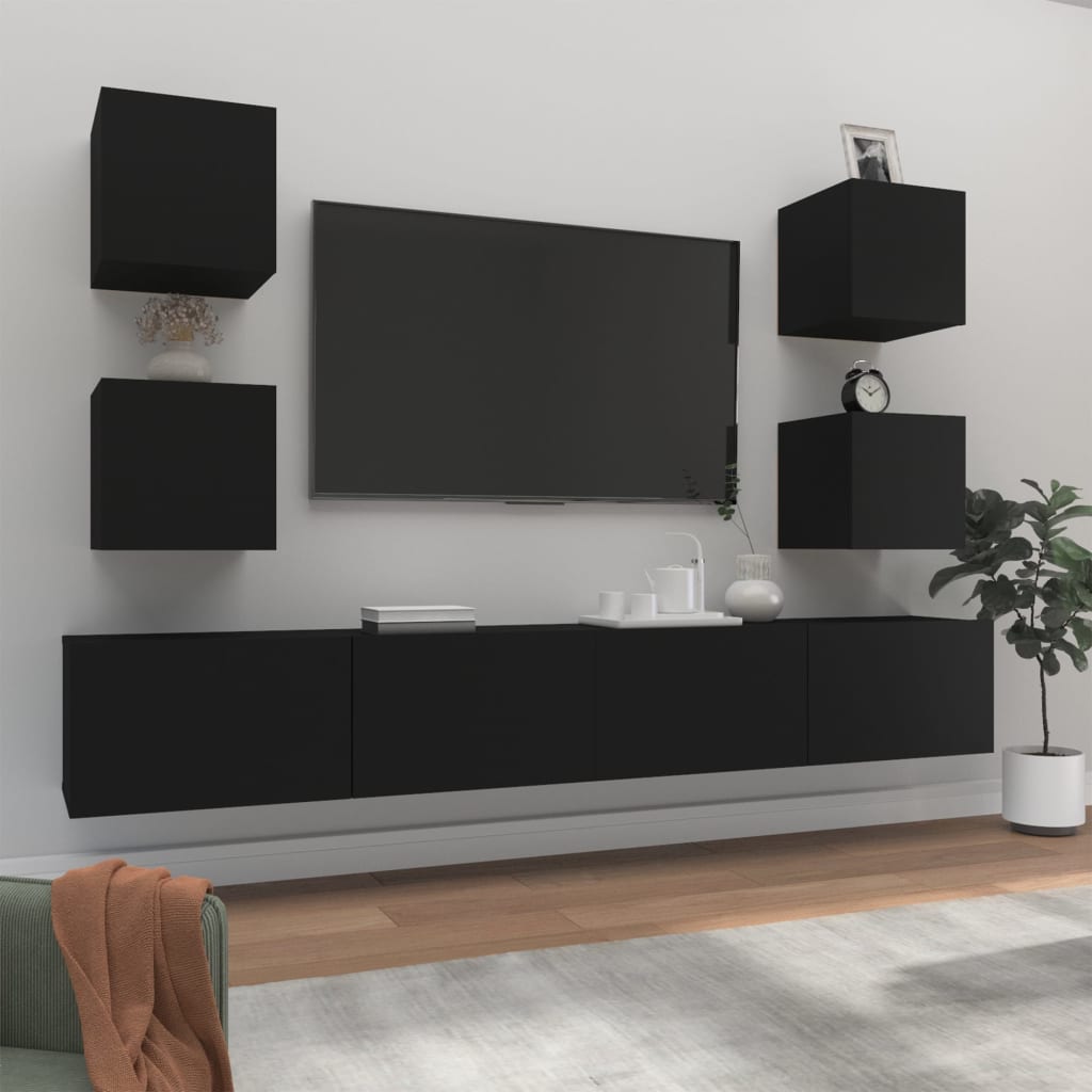 Set Mobili Porta TV 6 pz Nero in Legno Multistrato