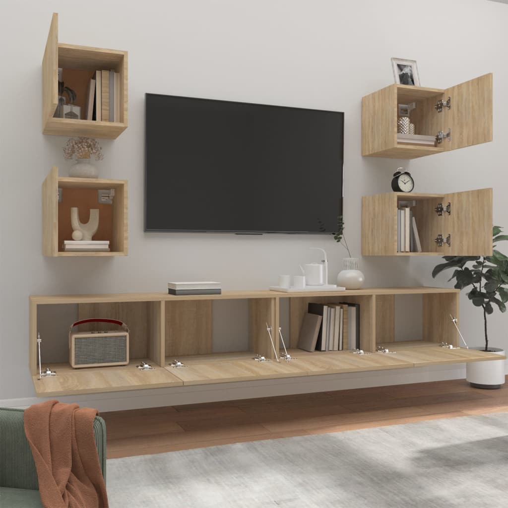 Set di Mobili Porta TV 6 pz Rovere Sonoma in Legno Multistrato - homemem39