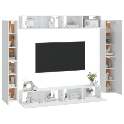 Set Mobili Porta TV 8pz Bianco in Legno Multistrato