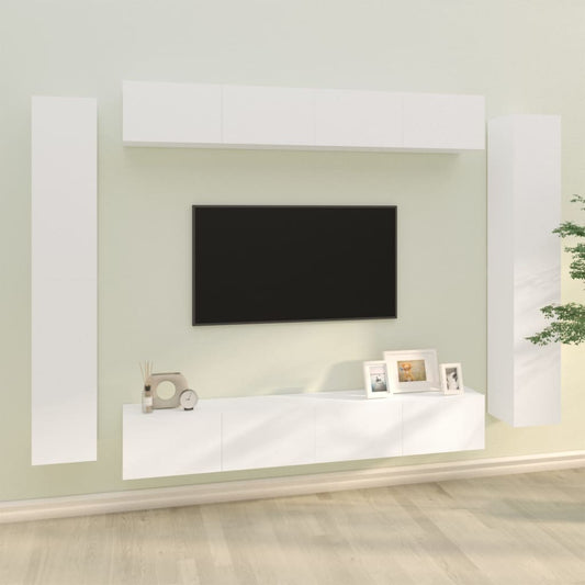 Set Mobili Porta TV 8pz Bianco in Legno Multistrato