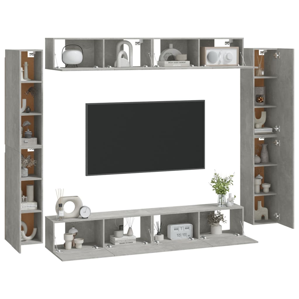 Set Mobili Porta TV 8pz Grigio Cemento in Legno Multistrato