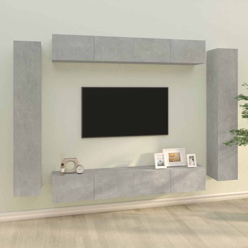 Set Mobili Porta TV 8pz Grigio Cemento in Legno Multistrato