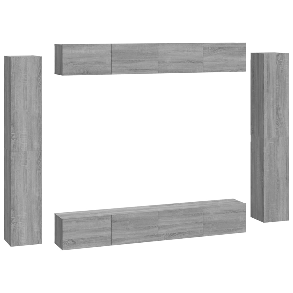 Set Mobili Porta TV 8pz Grigio Sonoma in Legno Multistrato