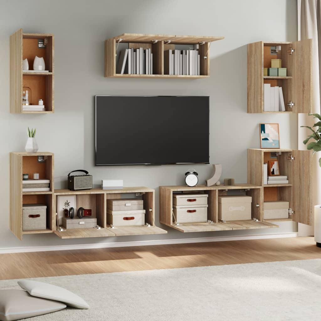 Set di Mobili Porta TV 7 pz Rovere Sonoma in Legno Multistrato