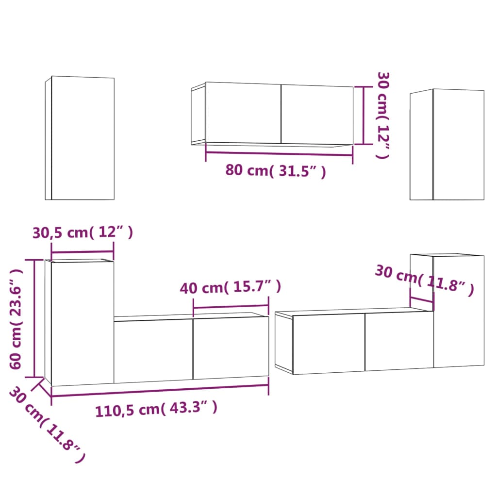 Set di Mobili Porta TV 7 pz Rovere Sonoma in Legno Multistrato - homemem39