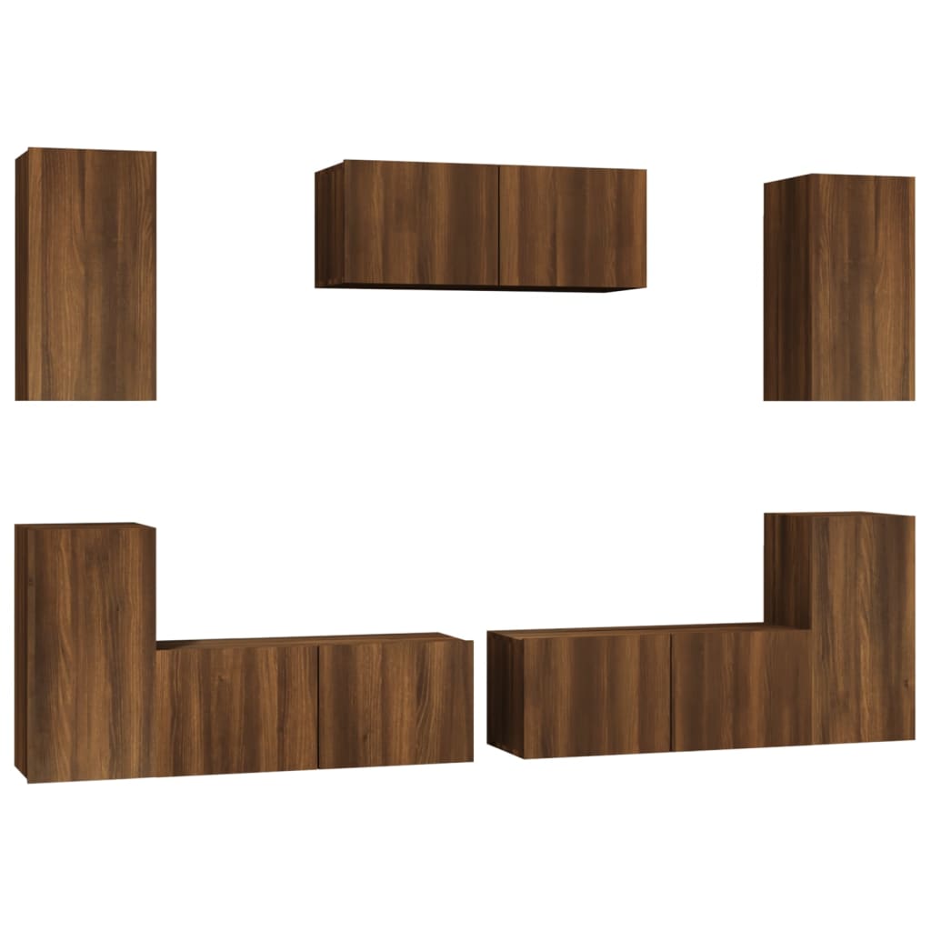 Set Mobili Porta TV 7 pz Rovere Marrone in Legno Multistrato - homemem39