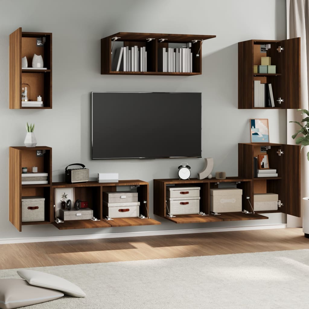 Set Mobili Porta TV 7 pz Rovere Marrone in Legno Multistrato - homemem39