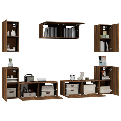 Set Mobili Porta TV 7 pz Rovere Marrone in Legno Multistrato