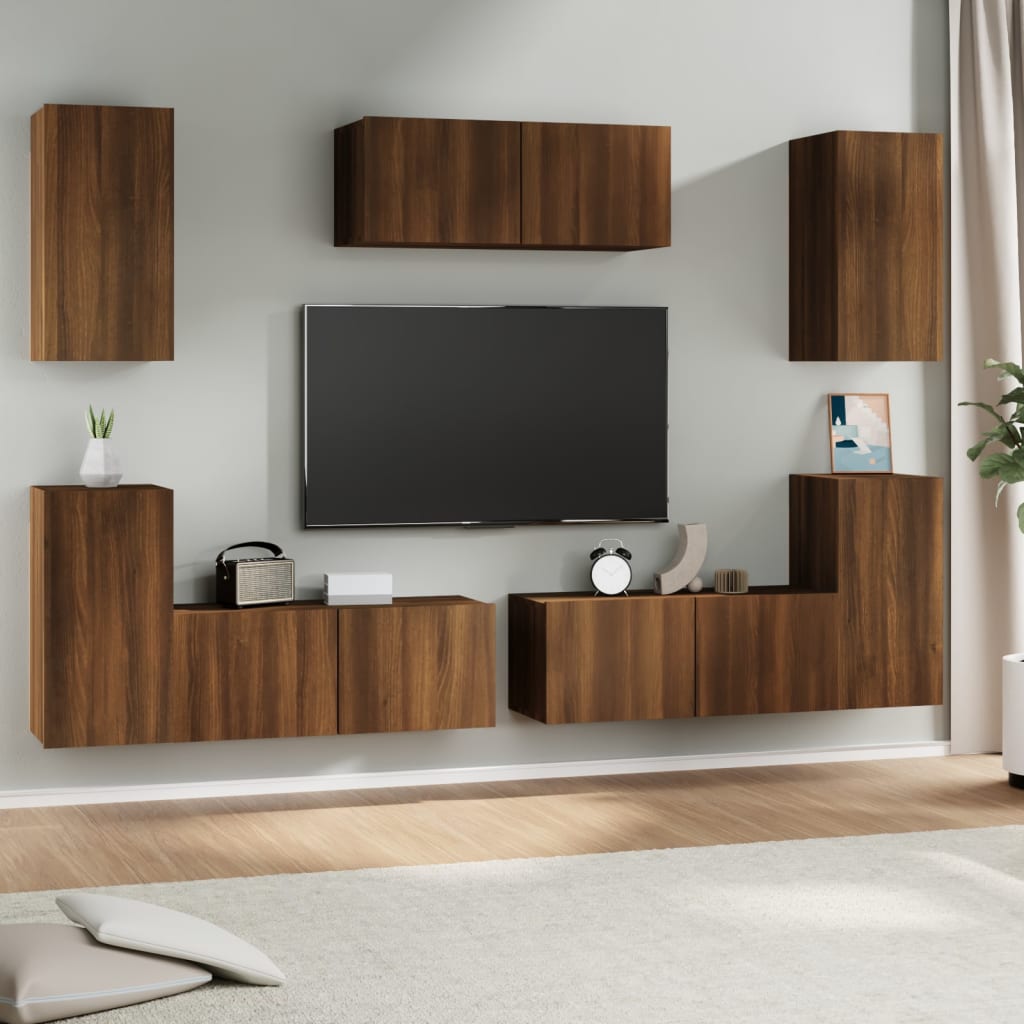 Set Mobili Porta TV 7 pz Rovere Marrone in Legno Multistrato