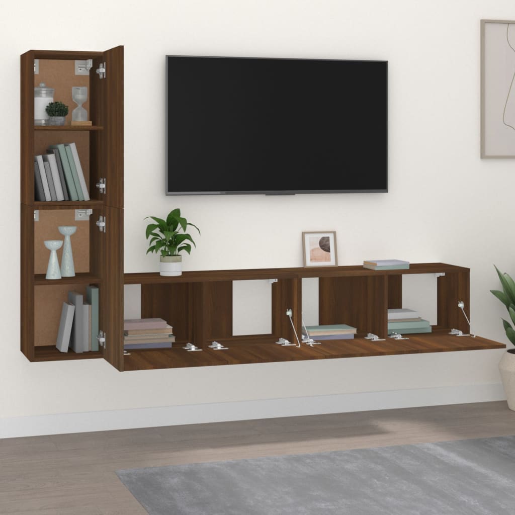 Set Mobili Porta TV 4 pz Rovere Marrone in Legno Multistrato - homemem39