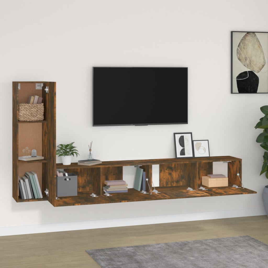 Set Mobili Porta TV 3 pz Rovere Fumo in Legno Multistrato - homemem39