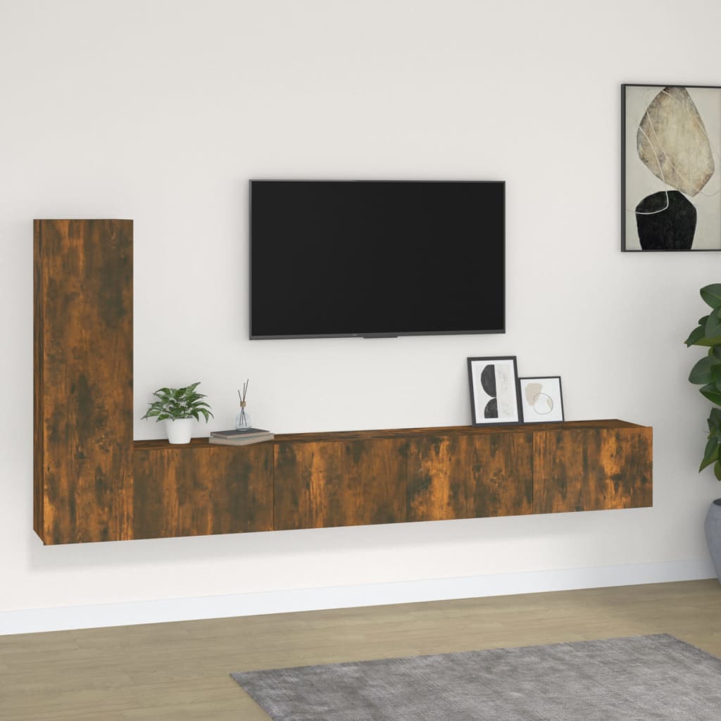 Set Mobili Porta TV 3 pz Rovere Fumo in Legno Multistrato