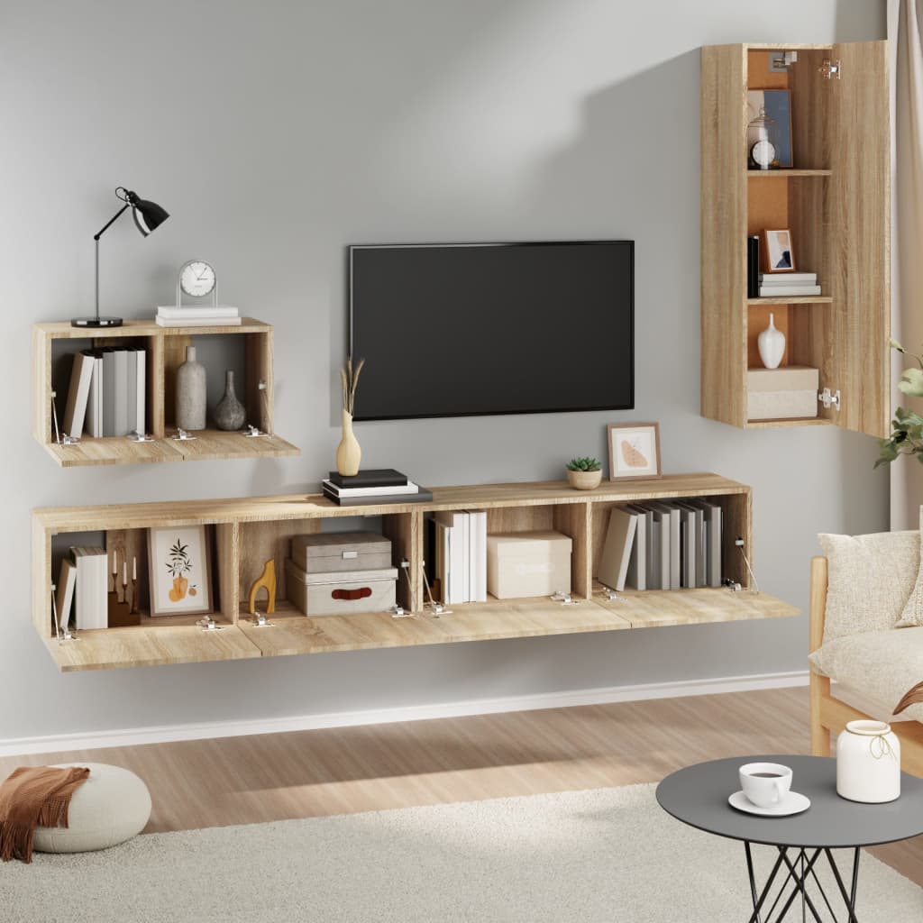 Set di Mobili Porta TV 4 pz Rovere Sonoma in Legno Multistrato - homemem39