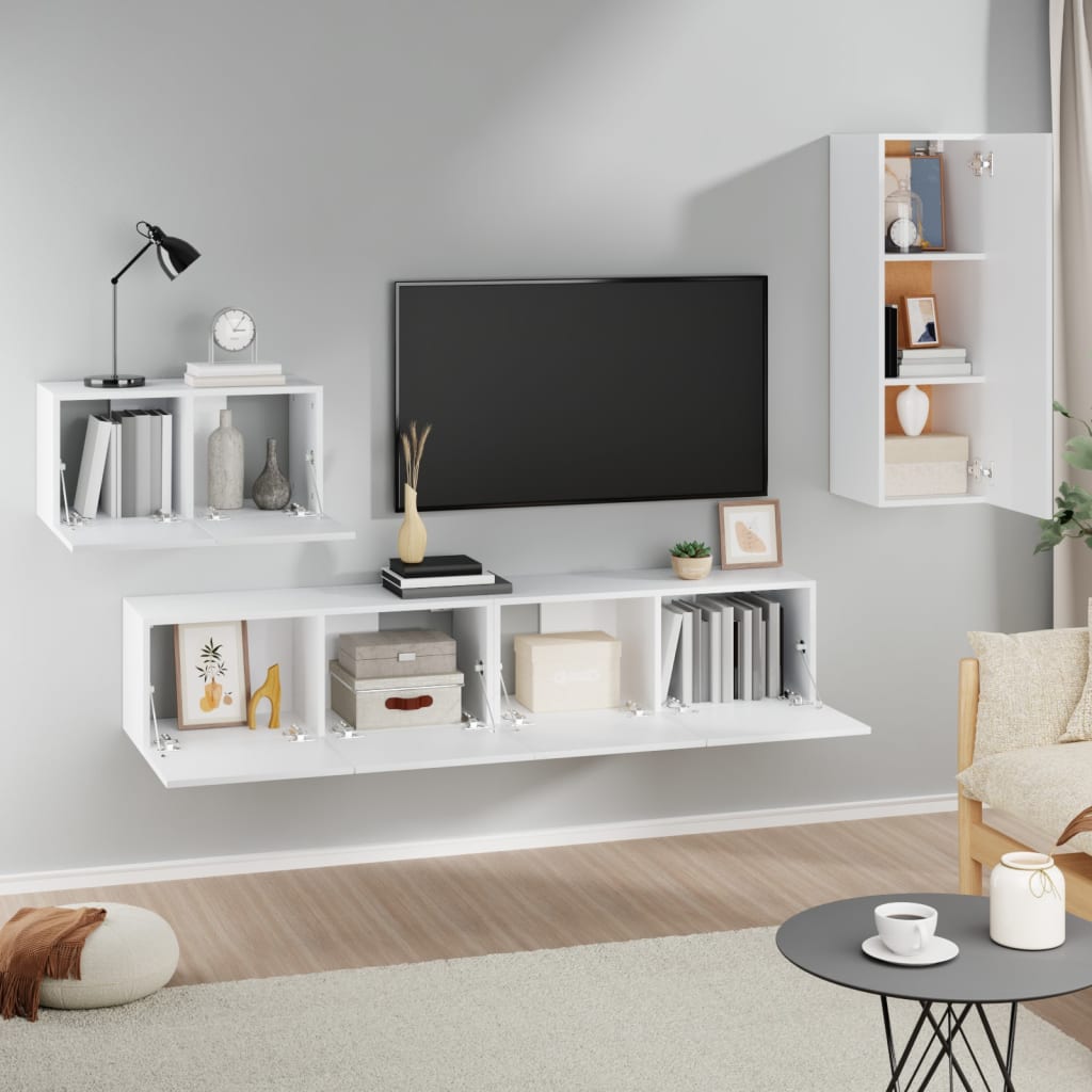 Set di Mobili Porta TV 4 pz Bianco in Legno Multistrato