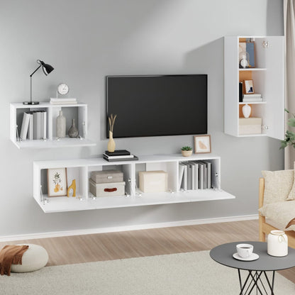 Set di Mobili Porta TV 4 pz Bianco in Legno Multistrato