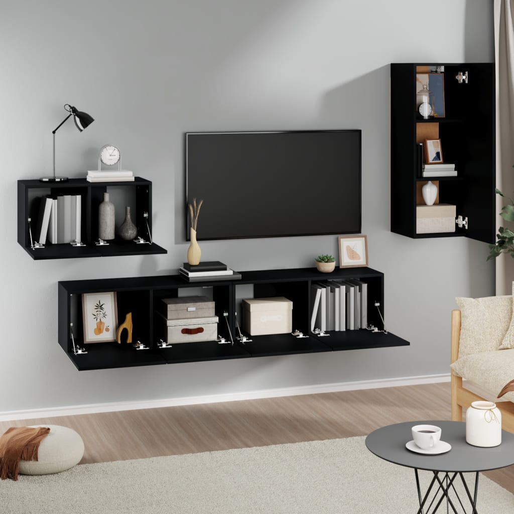 Set Mobili Porta TV 4 pz Nero in Legno Multistrato - homemem39