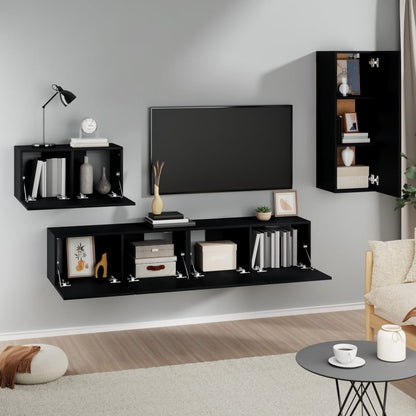 Set Mobili Porta TV 4 pz Nero in Legno Multistrato