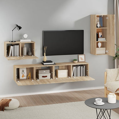 Set di Mobili Porta TV 4 pz Rovere Sonoma in Legno Multistrato - homemem39