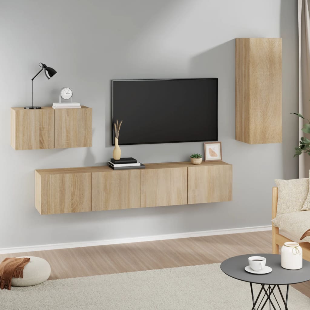 Set di Mobili Porta TV 4 pz Rovere Sonoma in Legno Multistrato - homemem39