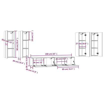 Set di Mobili Porta TV 6 pz Bianco in Legno Multistrato