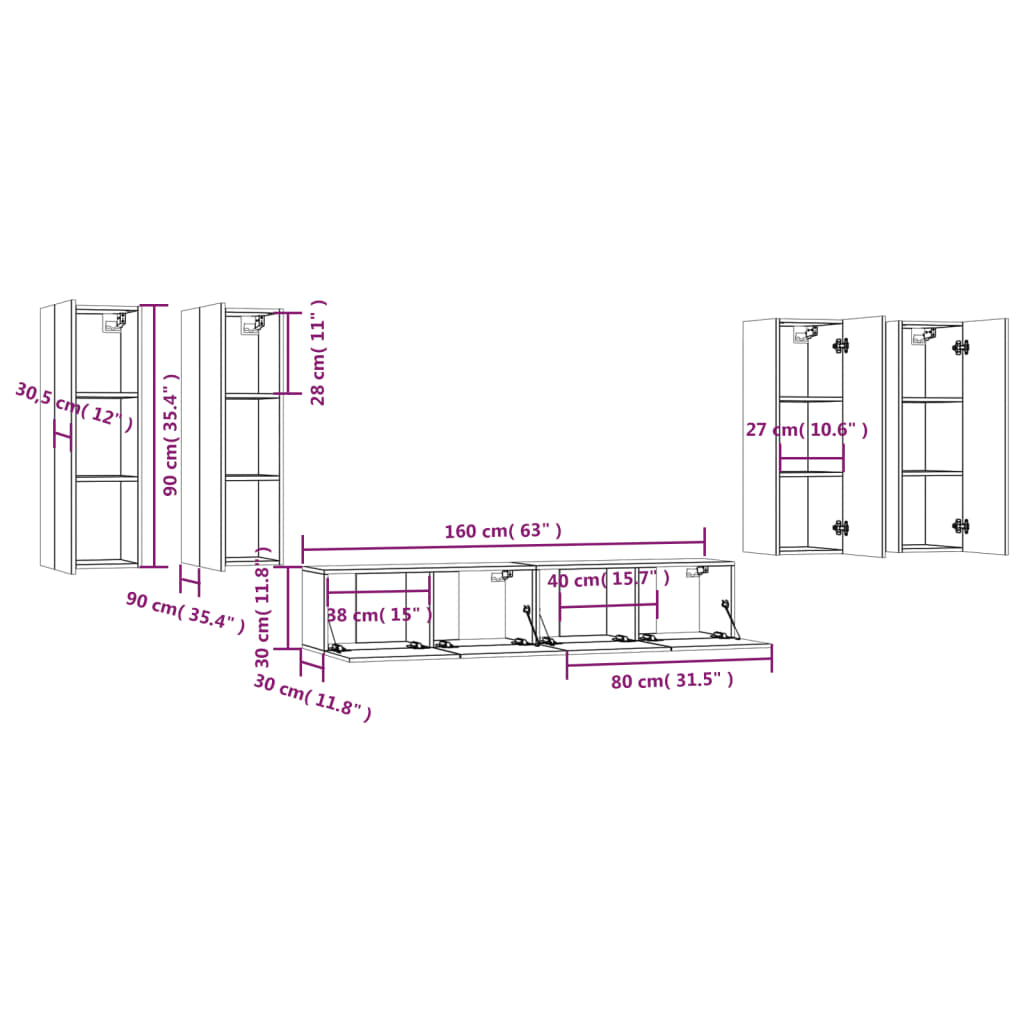 Set di Mobili Porta TV 6 pz Grigio Cemento in Legno Multistrato - homemem39