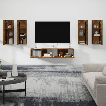 Set di Mobili Porta TV 6 pz Rovere Fumo in Legno Multistrato