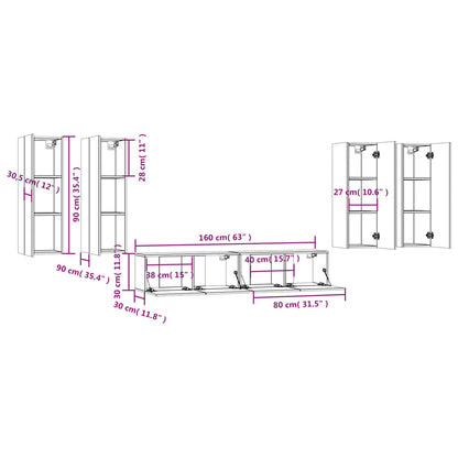 Set di Mobili Porta TV 6 pz Rovere Fumo in Legno Multistrato