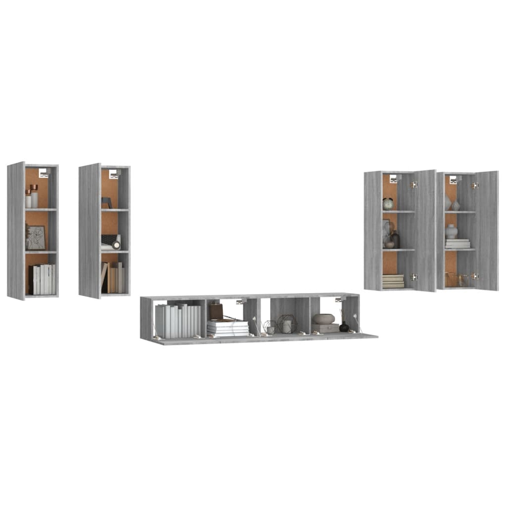 Set di Mobili Porta TV 6 pz Grigio Sonoma in Legno Multistrato - homemem39