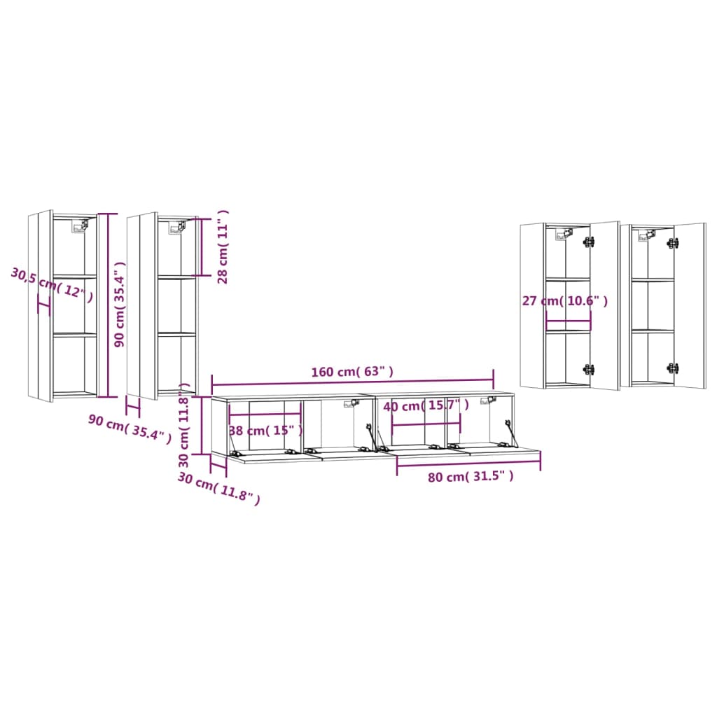 Set di Mobili Porta TV 6 pz Grigio Sonoma in Legno Multistrato - homemem39