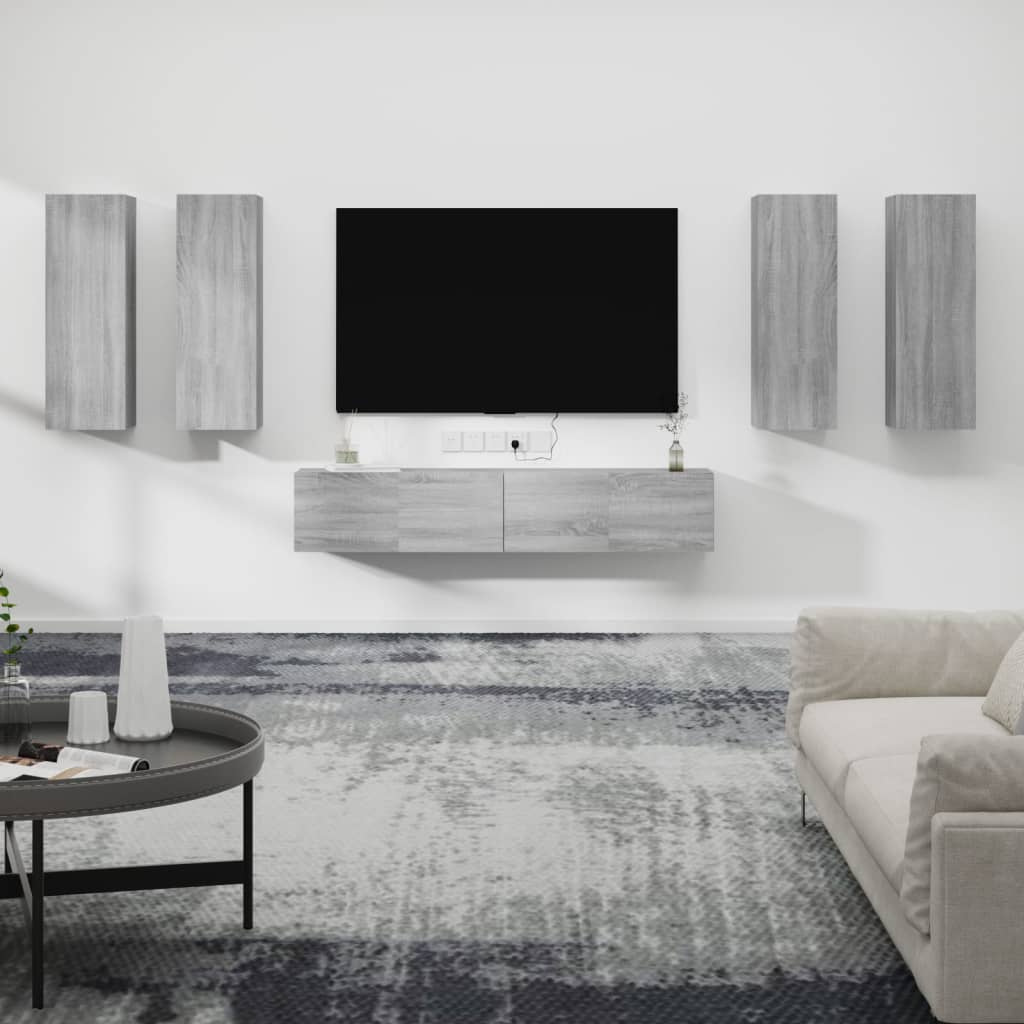 Set di Mobili Porta TV 6 pz Grigio Sonoma in Legno Multistrato - homemem39