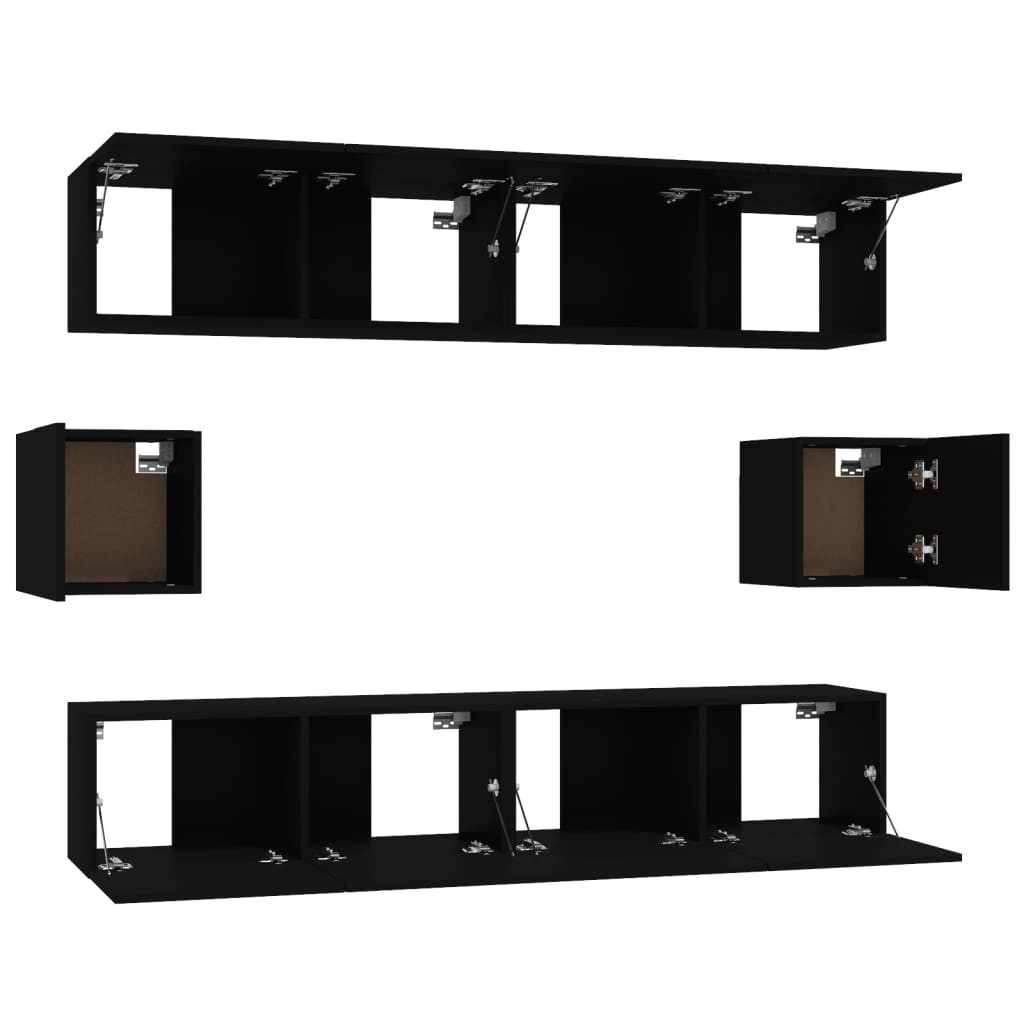 Set Mobili Porta TV 6 pz Nero in Legno Multistrato