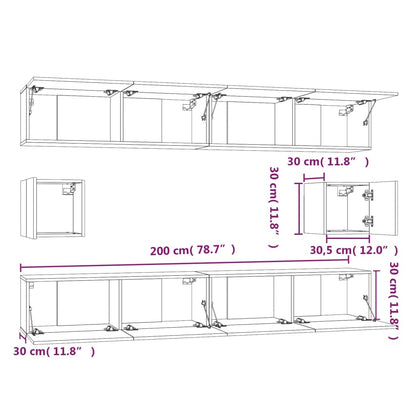 Set Mobili Porta TV 6 pz Nero in Legno Multistrato