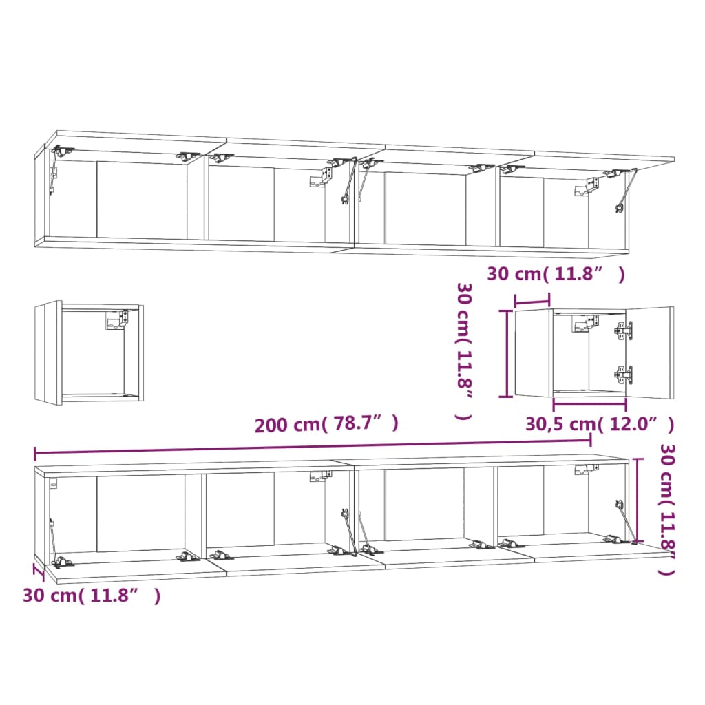 Set di Mobili Porta TV 6 pz Rovere Sonoma in Legno Multistrato - homemem39