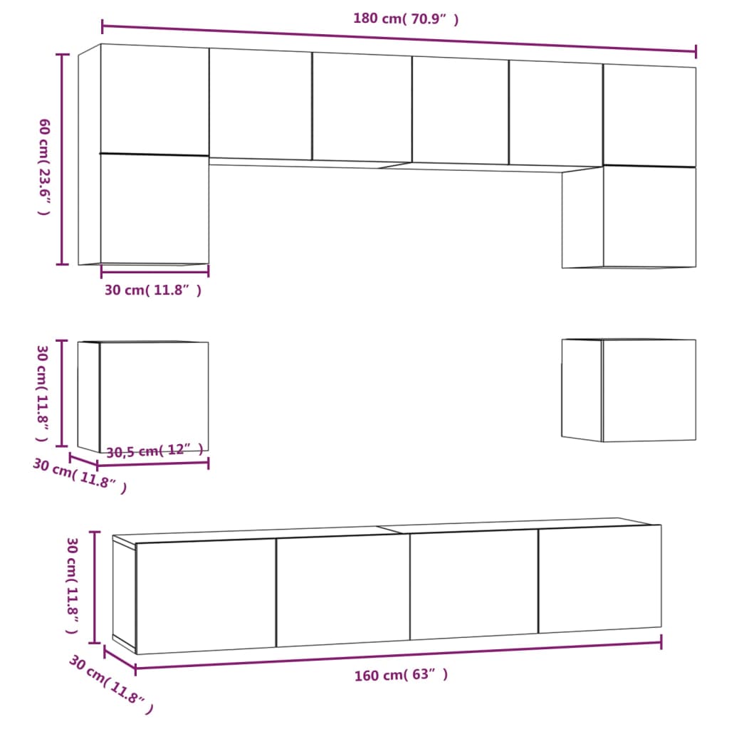 Set Mobili Porta TV 8pz Nero in Legno Multistrato