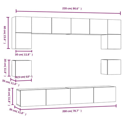 Set Mobili Porta TV 8pz Rovere Sonoma in Legno Multistrato