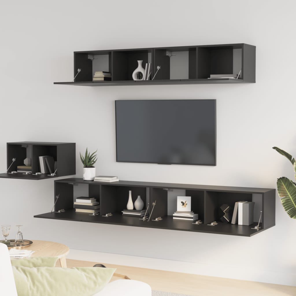 Set di Mobili Porta TV 5 pz Nero in Legno Multistrato - homemem39