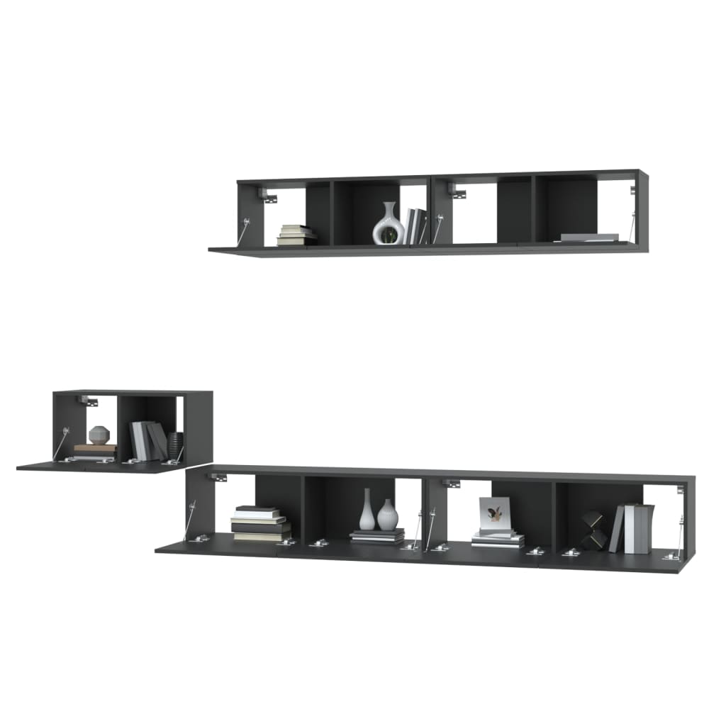 Set di Mobili Porta TV 5 pz Nero in Legno Multistrato - homemem39