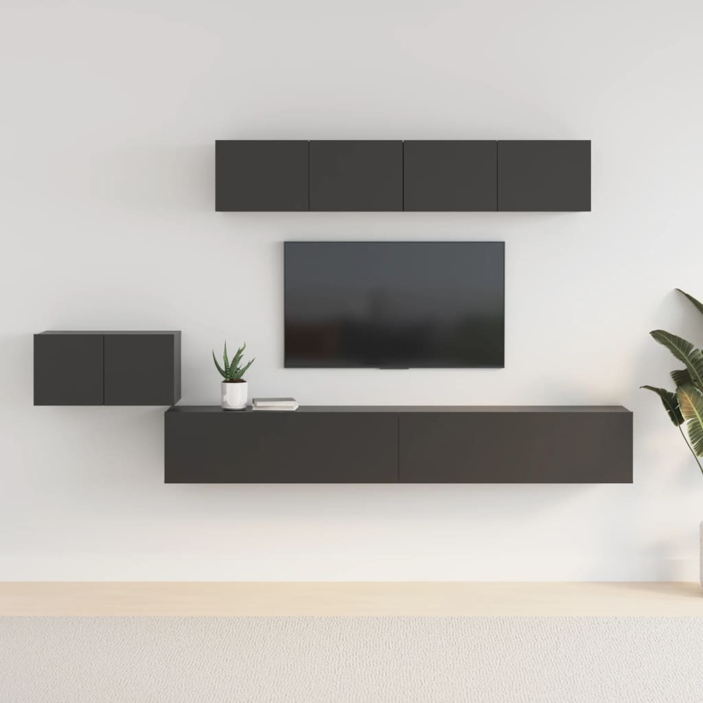 Set di Mobili Porta TV 5 pz Nero in Legno Multistrato - homemem39