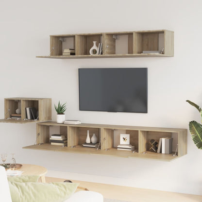 Set di Mobili Porta TV 5 pz Rovere Sonoma in Legno Multistrato